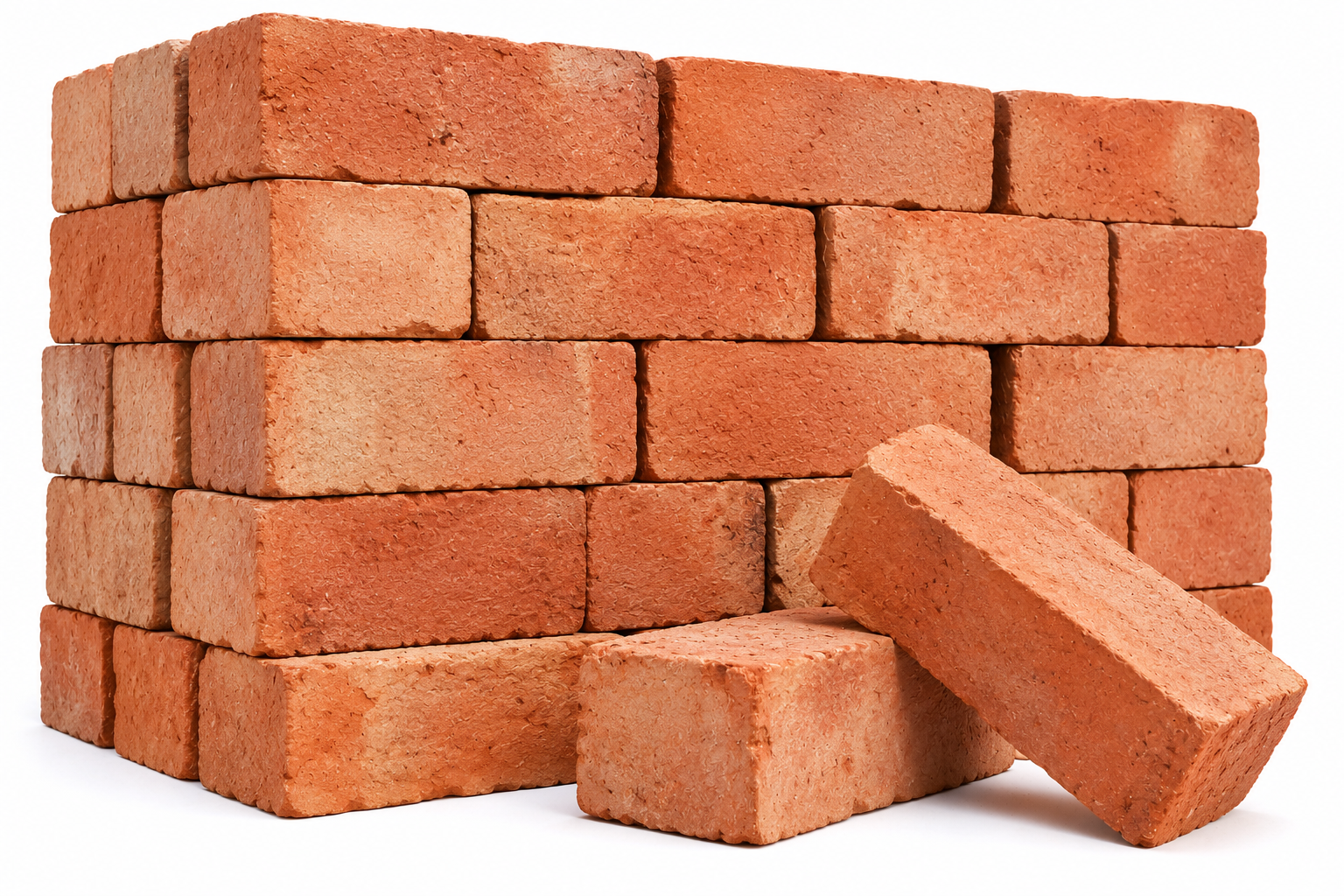 Stacked Red Clay Bricks on White Awwal Bricks - Image 1